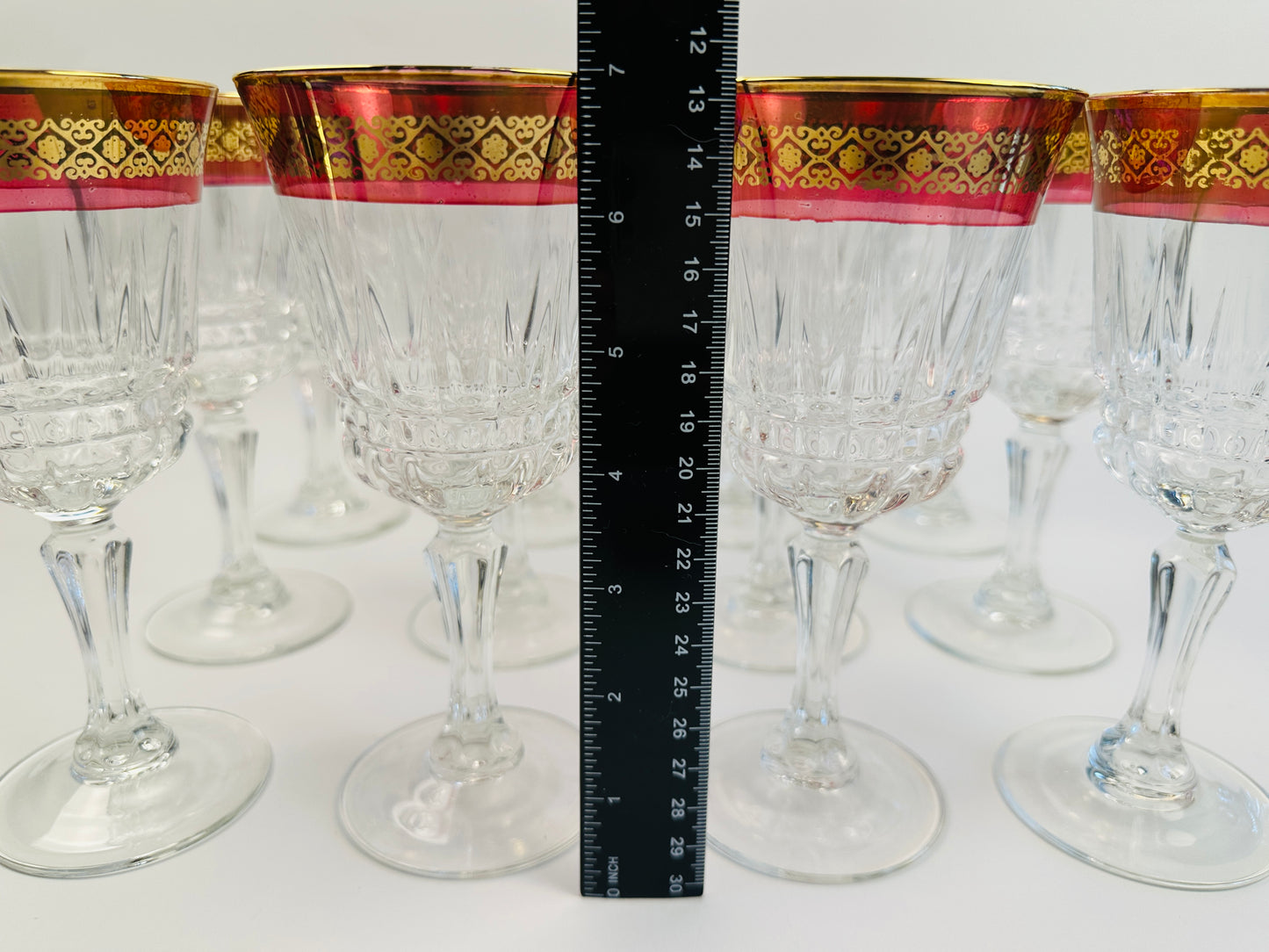 Eurodec Flash Ruby Gold Rim Water Glasses Set of Twelve