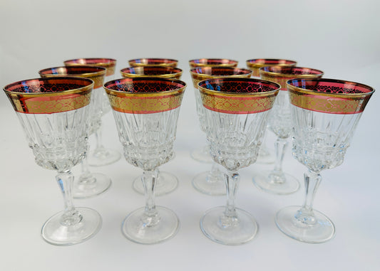 Eurodec Flashed Ruby Gold Rim Wine Glasses Set of Twelve