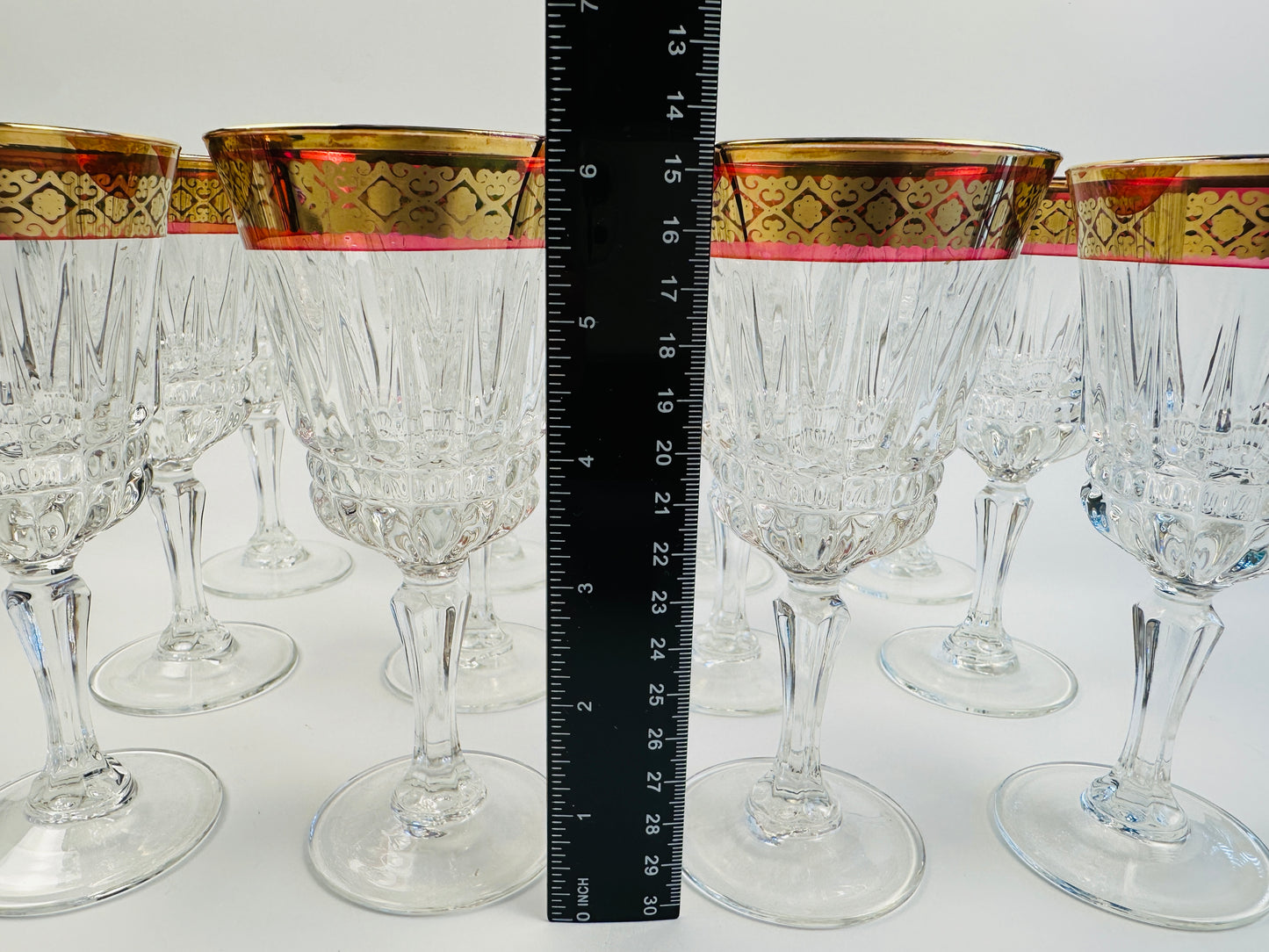 Eurodec Flashed Ruby Gold Rim Wine Glasses Set of Twelve