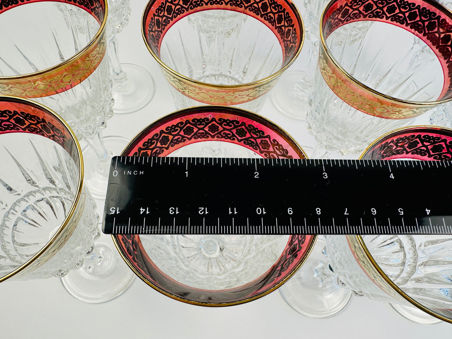 Eurodec Flashed Ruby Gold Rim Wine Glasses Set of Twelve