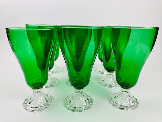 Green Clear Foot Milkshake or Water Glasses Set of Nine