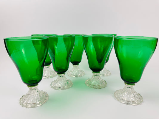 Green Clear Foot Milkshake or Water Glasses Set of Seven