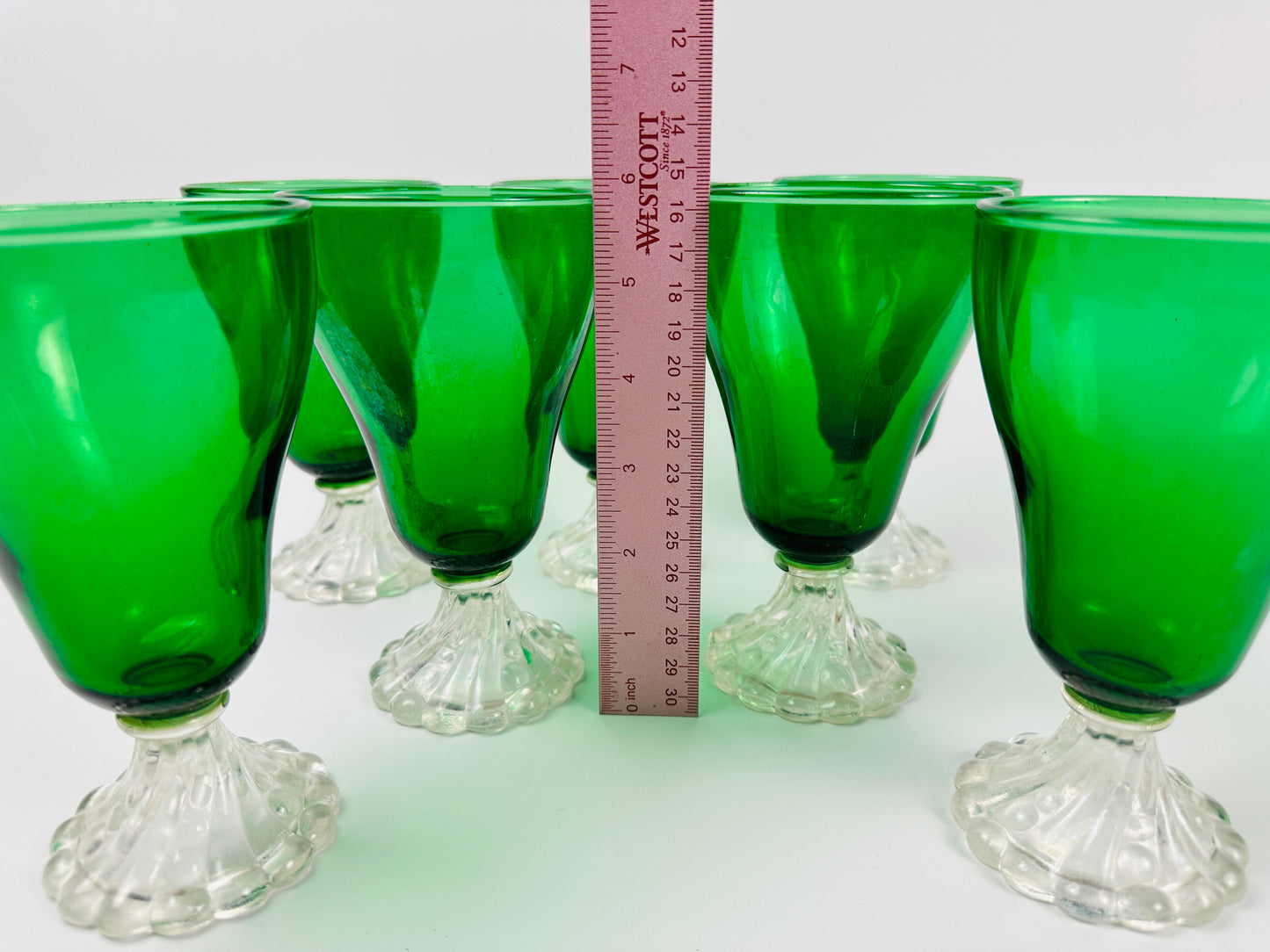 Green Clear Foot Milkshake or Water Glasses Set of Seven