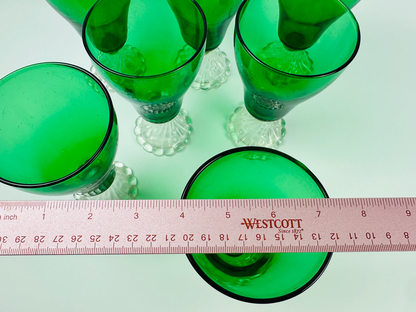 Green Clear Foot Milkshake or Water Glasses Set of Seven