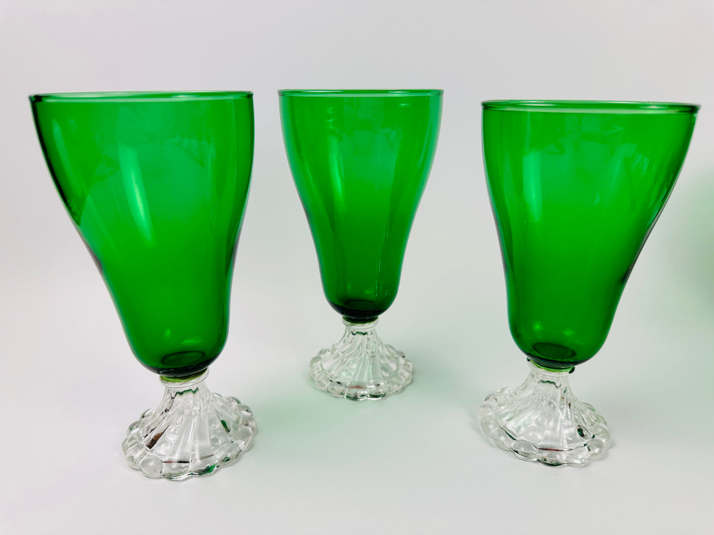 Green Clear Foot Milkshake or Water Glasses Set of Three