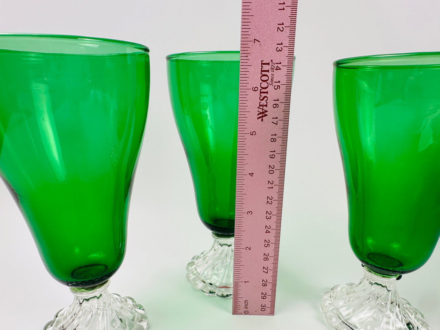 Green Clear Foot Milkshake or Water Glasses Set of Three