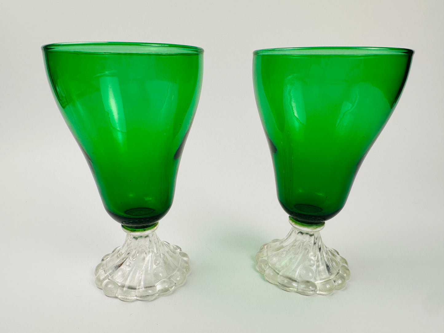 Green Clear Foot Milkshake or Water Glasses Set of Two