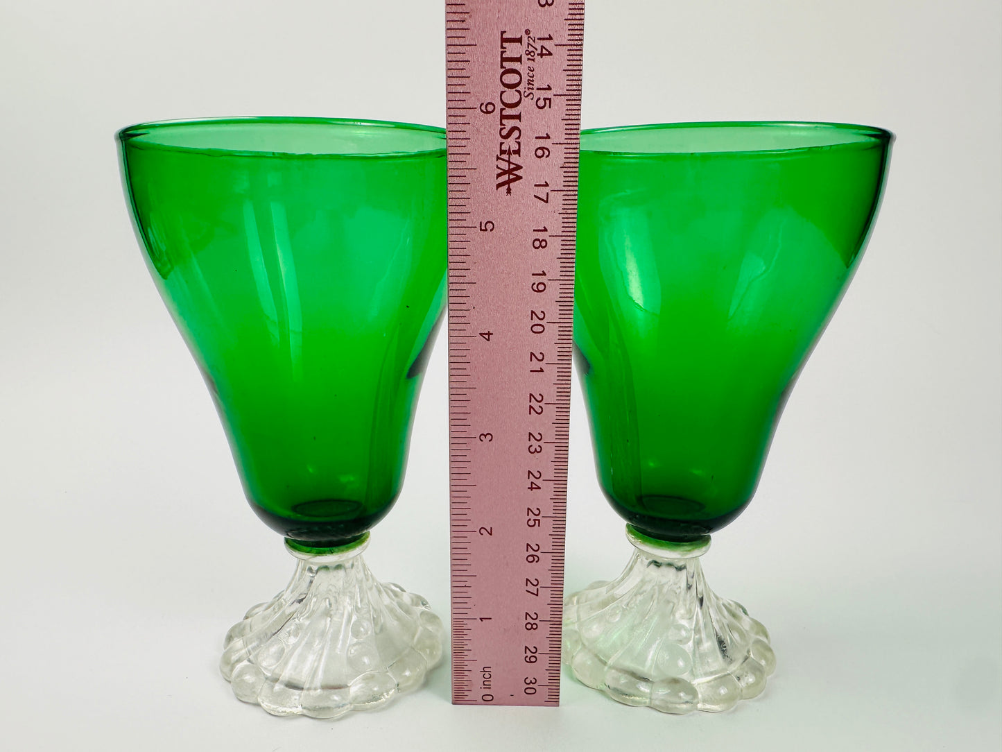 Green Clear Foot Milkshake or Water Glasses Set of Two