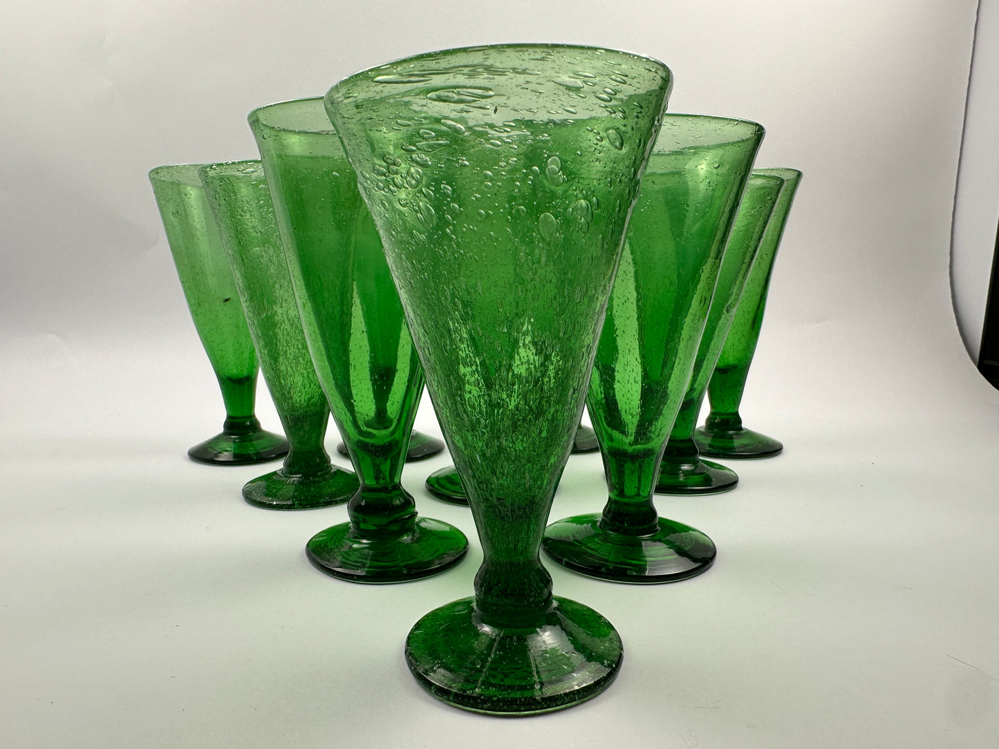 Green Seeded Footed Multipurpose Glasses Set of Ten