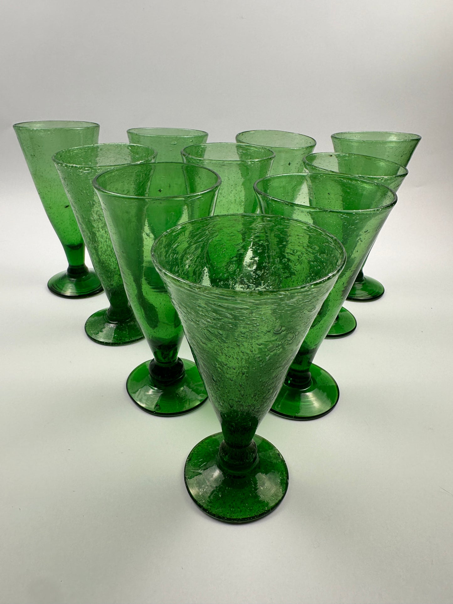 Green Seeded Footed Multipurpose Glasses Set of Ten