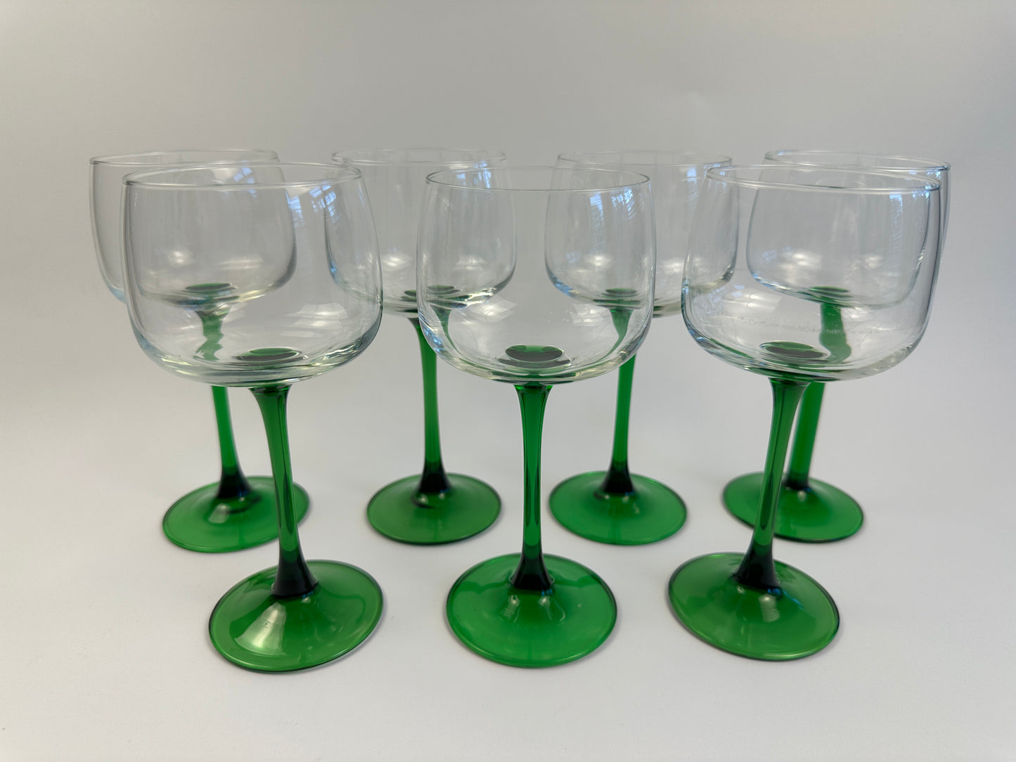 Green Stem Tall Wine Glasses Set of Seven