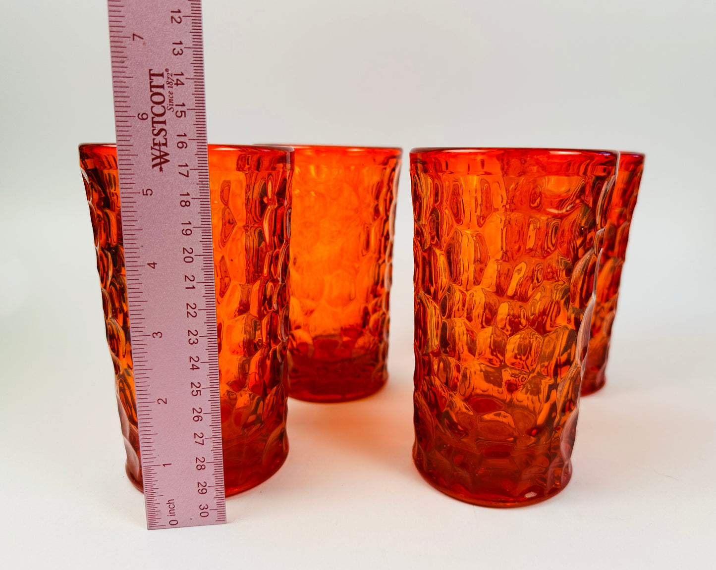 Orange Textured Glass Tumblers Set of Four