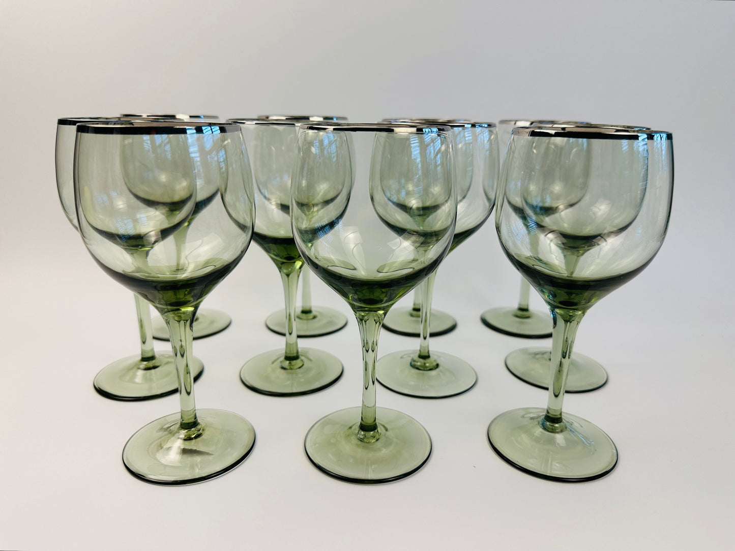 Pale Green Silver Rim Water Glasses Set of Eleven