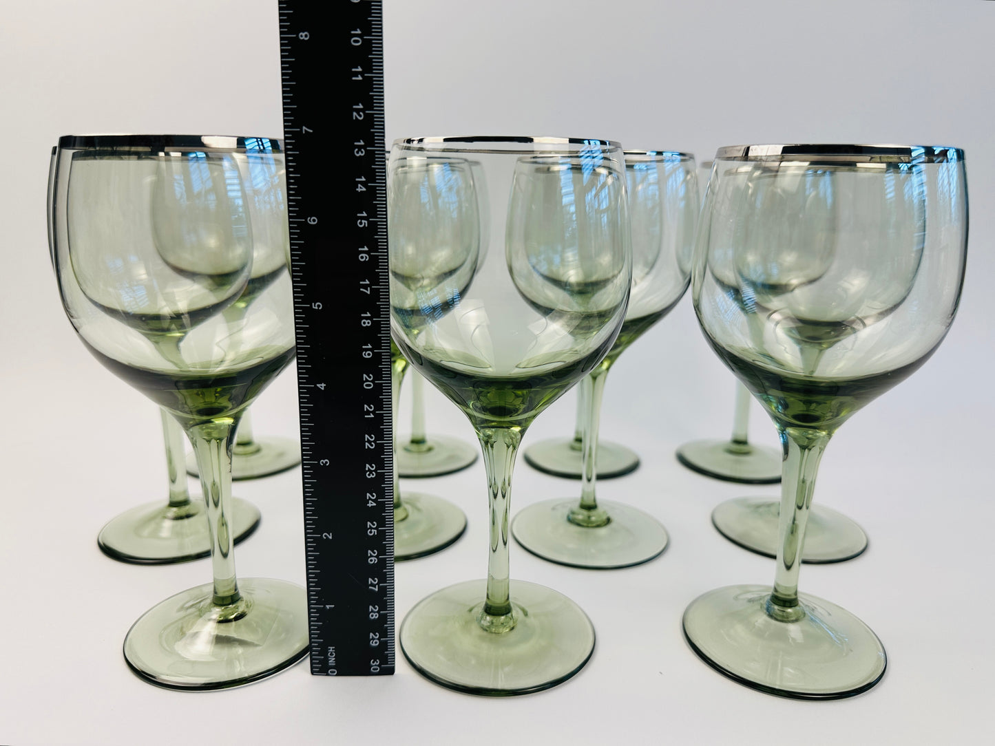 Pale Green Silver Rim Water Glasses Set of Eleven