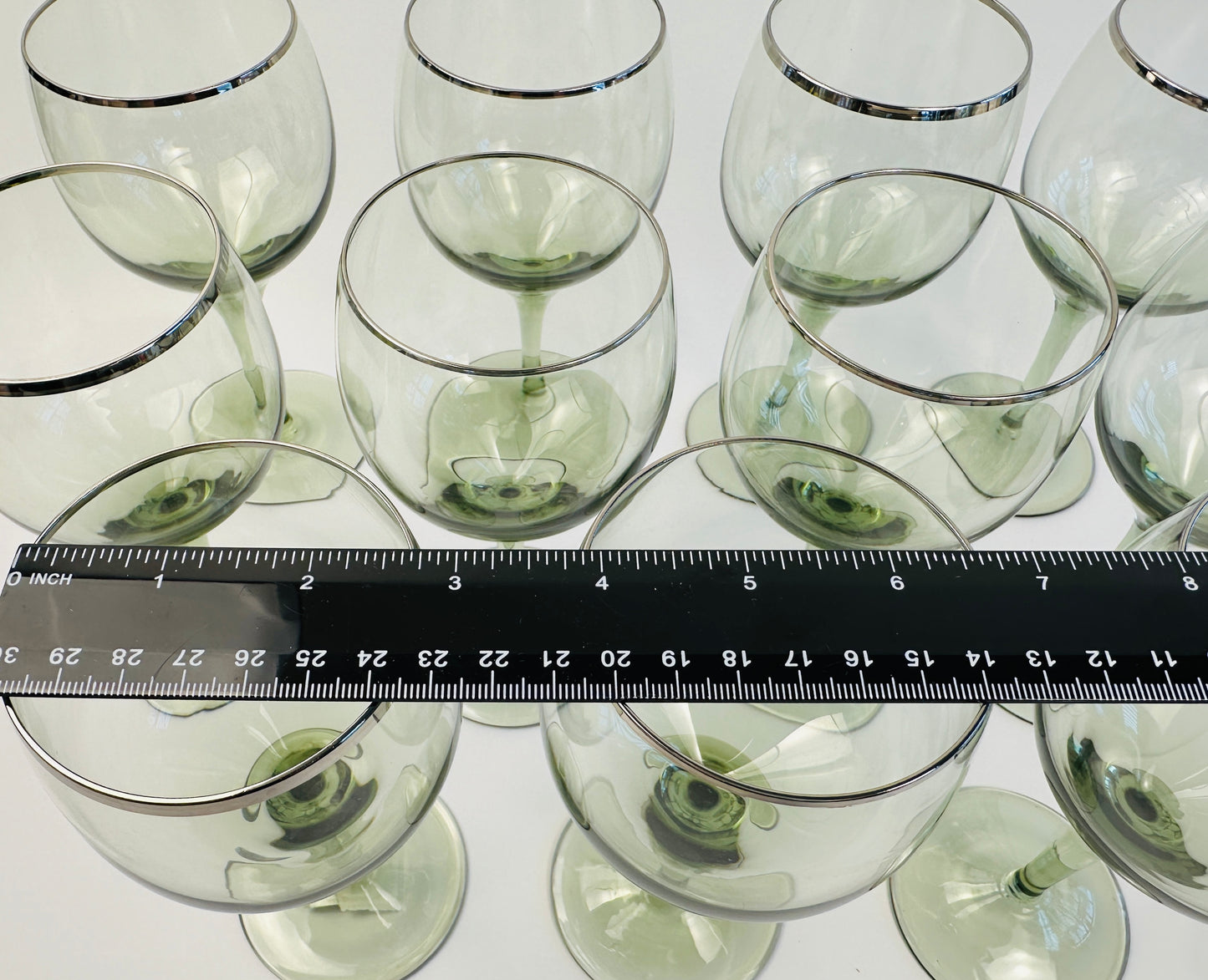 Pale Green Silver Rim Water Glasses Set of Eleven