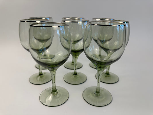 Pale Green Silver Rim Wine Glasses Set of Eight