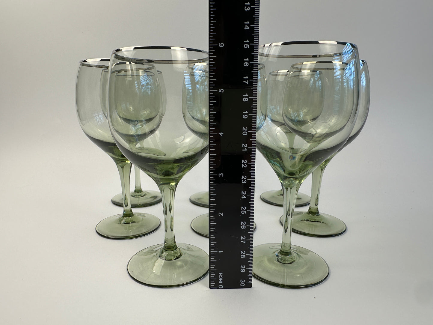 Pale Green Silver Rim Wine Glasses Set of Eight