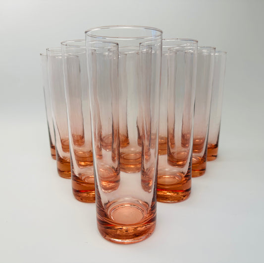 Pink Apricot Tall Slim Glasses Set of Ten