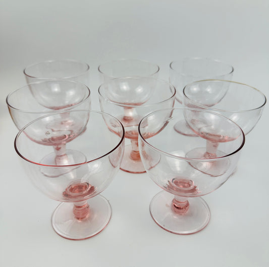 Pink Coupe or Dessert Glasses Set of Eight