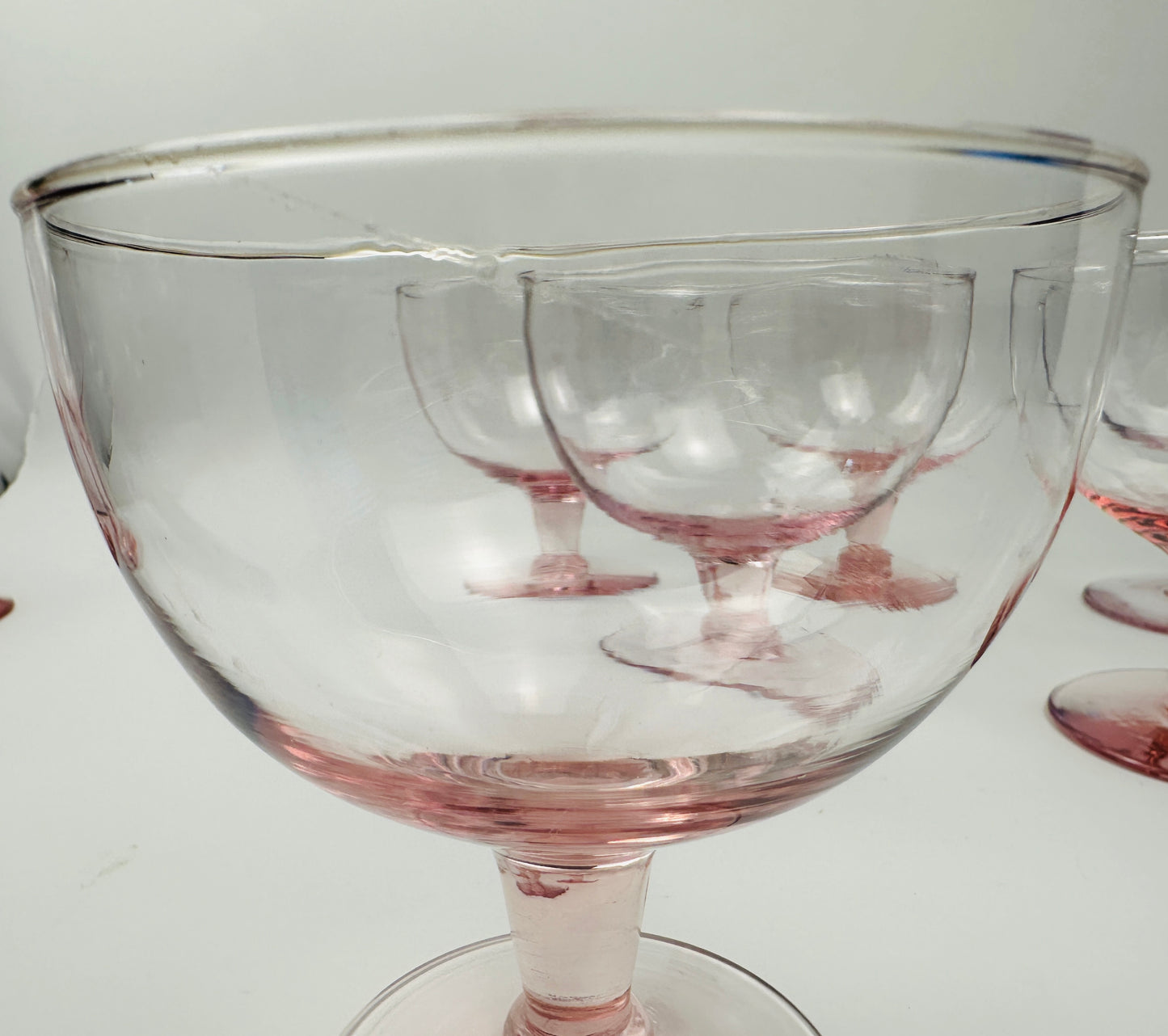 Pink Coupe or Dessert Glasses Set of Eight