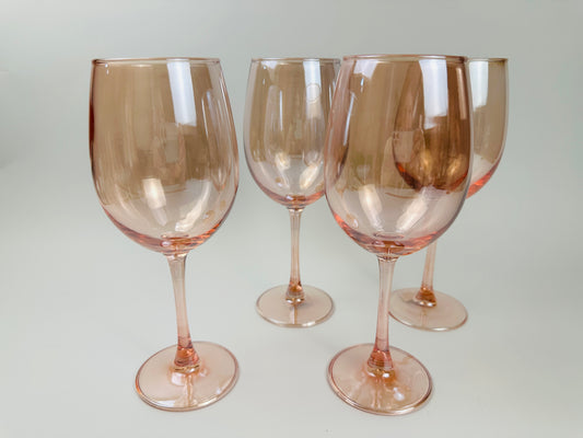 Pink Iridescent Wine Glasses Set of Four