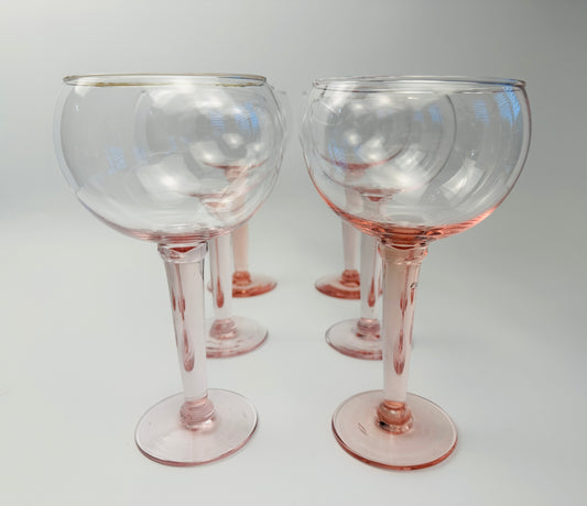 Pink Large Bowl Wine Glasses Set of Six