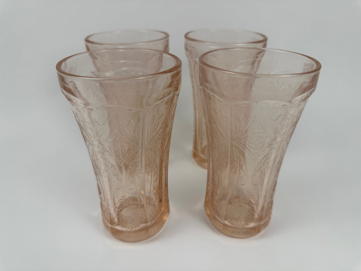 Pink Vintage Pressed Tea or Water Glasses Set of Four
