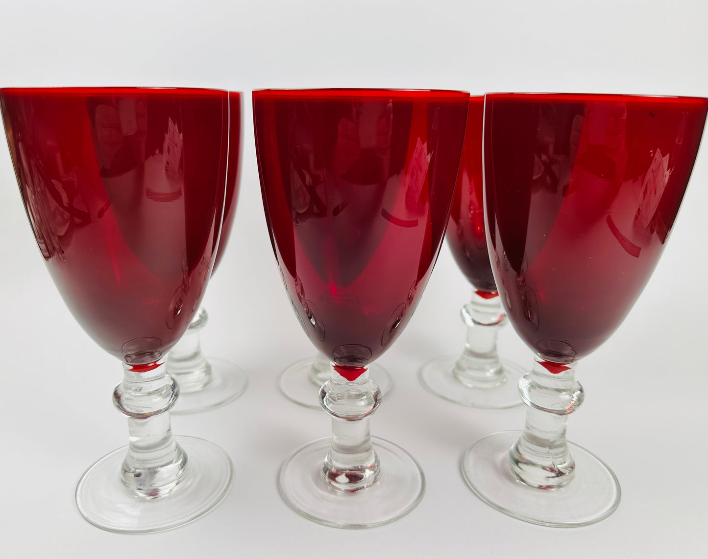 Red Clear Stem Water Glasses Set of Six