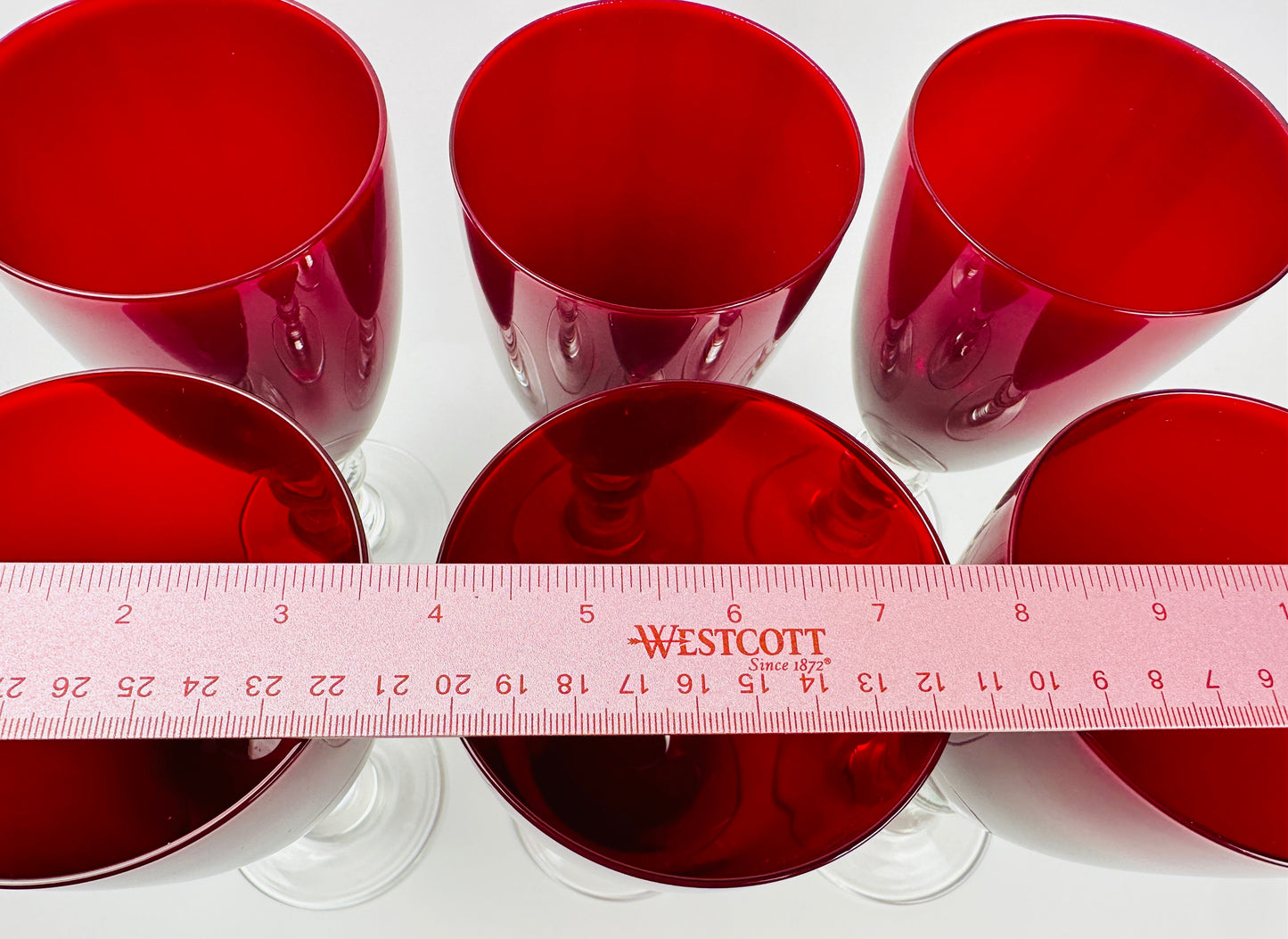 Red Clear Stem Water Glasses Set of Six