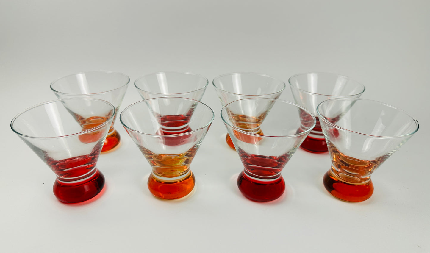 Red Orange Base Cocktail Glasses Set of Eight