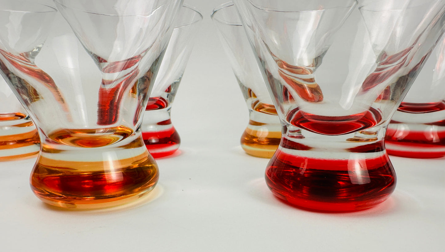 Red Orange Base Cocktail Glasses Set of Eight