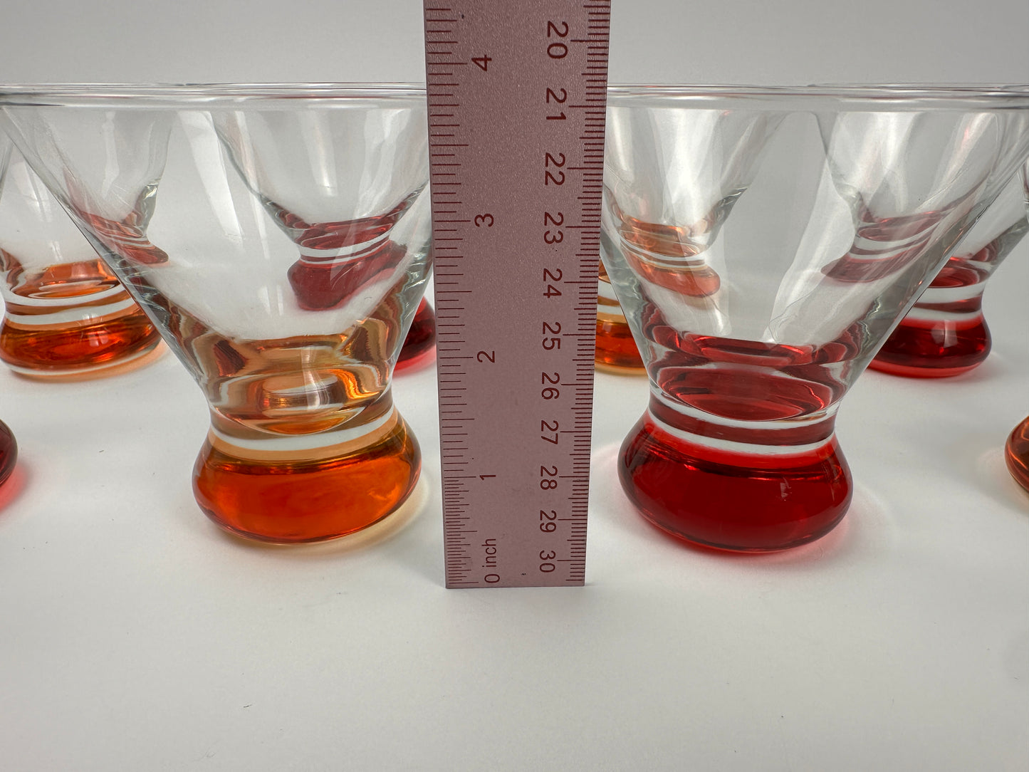 Red Orange Base Cocktail Glasses Set of Eight