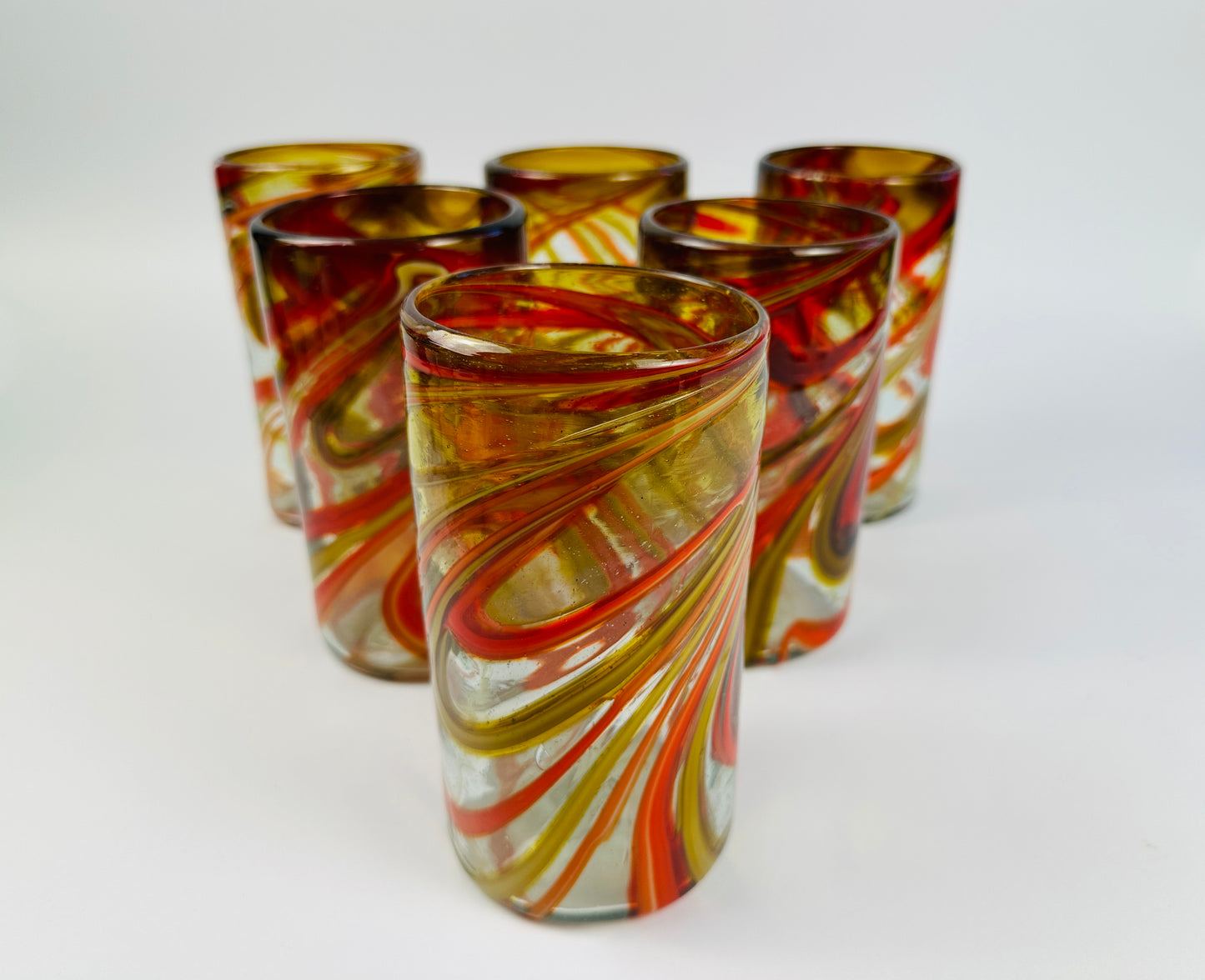 Red, Orange, & Gold Handblown Glass Tumbler Set of Six