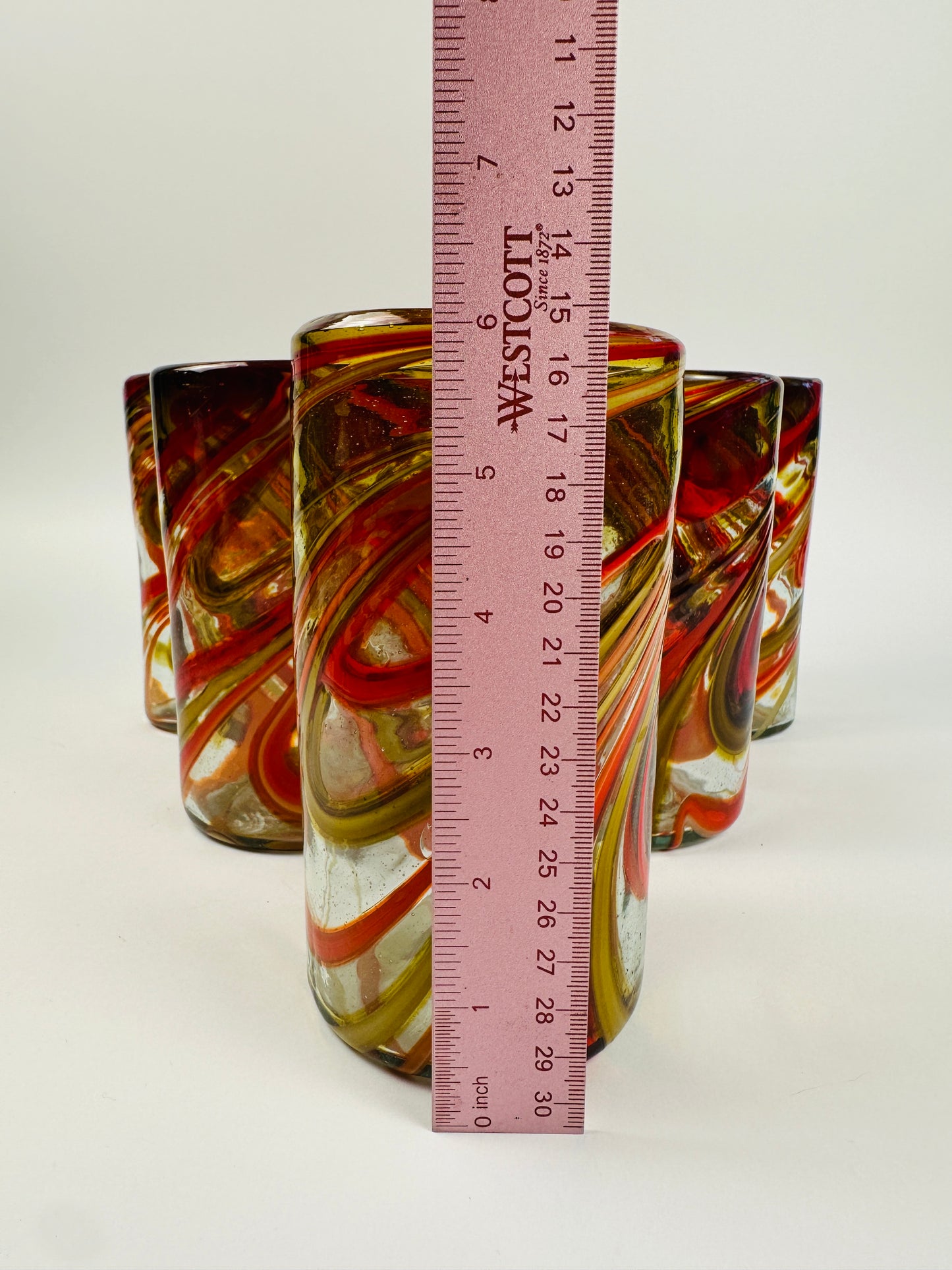 Red, Orange, & Gold Handblown Glass Tumbler Set of Six