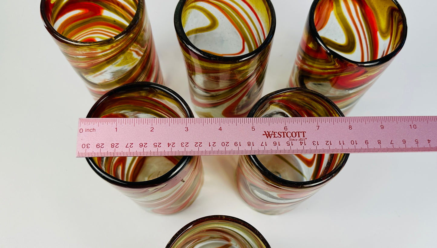 Red, Orange, & Gold Handblown Glass Tumbler Set of Six