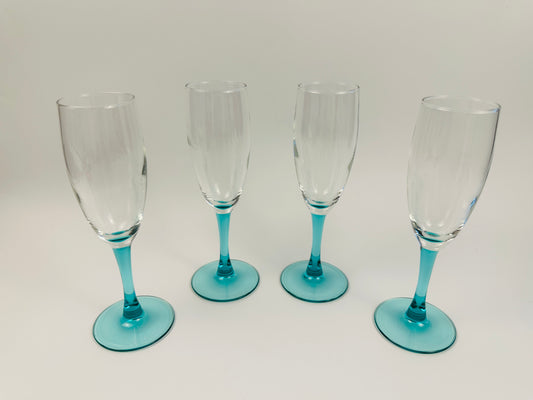 Teal Stem Champagne Glasses Set of Four