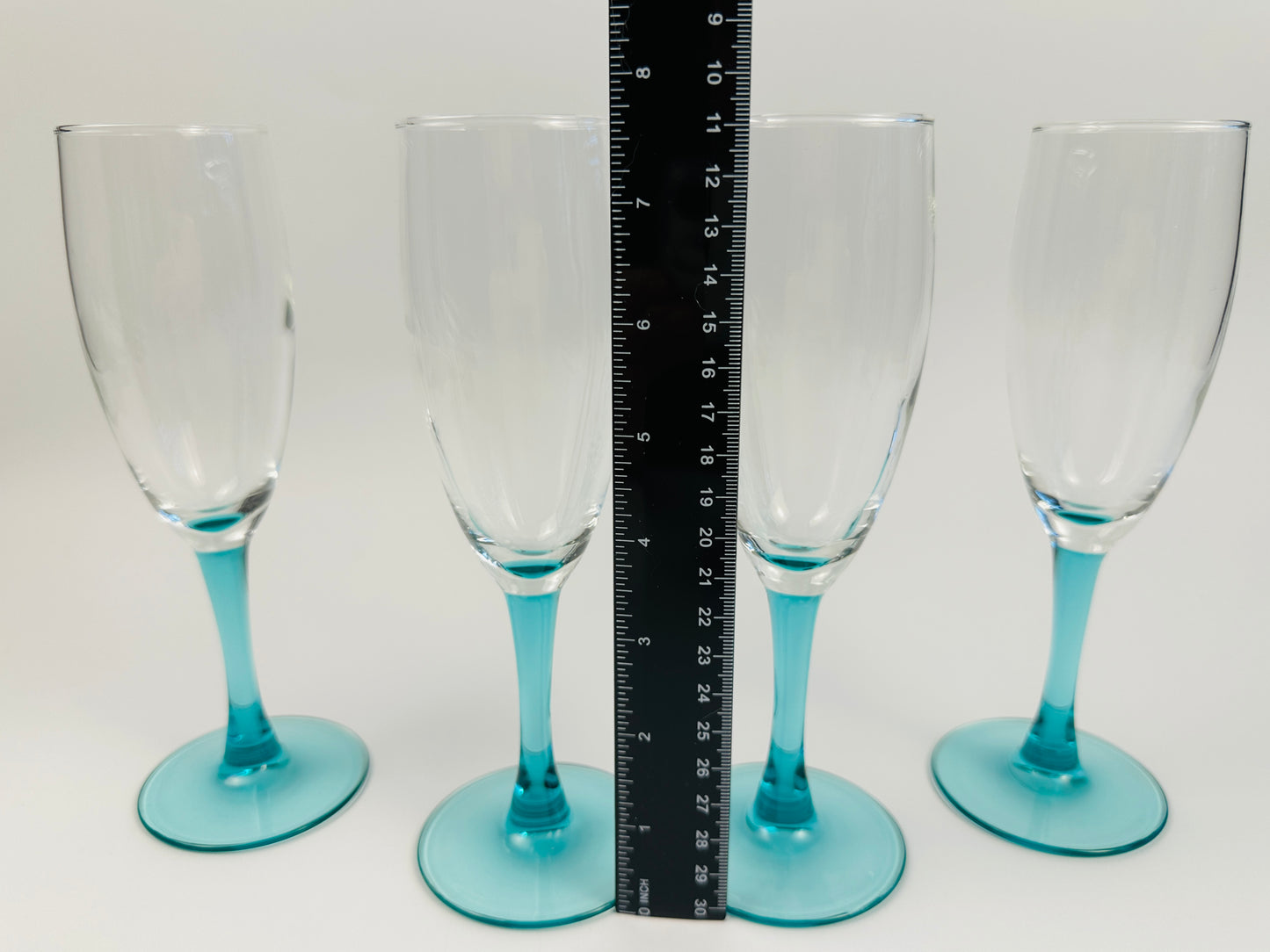 Teal Stem Champagne Glasses Set of Four