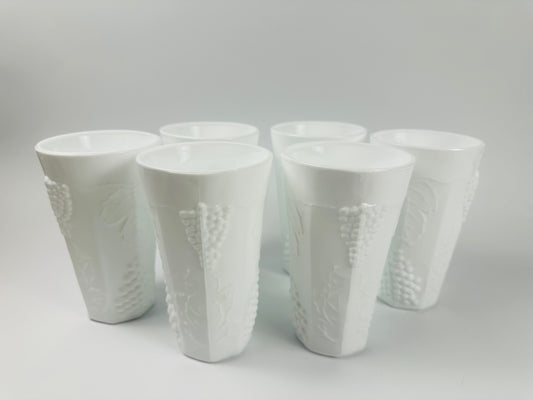 White Milk Glass Pressed Tumblers Set of Six