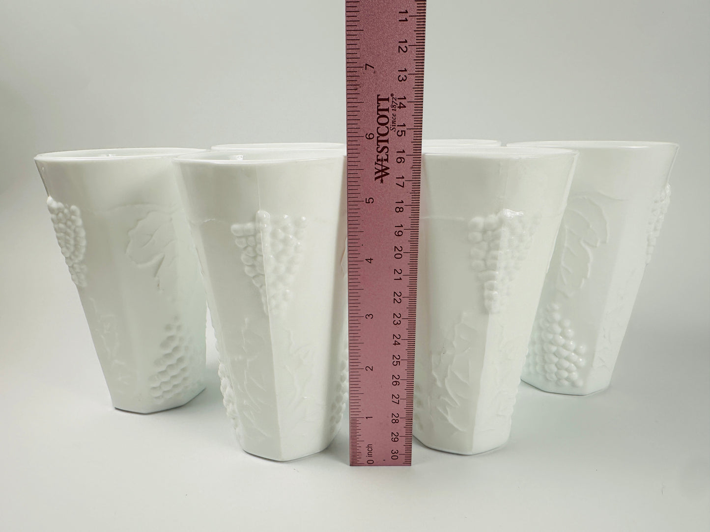 White Milk Glass Pressed Tumblers Set of Six