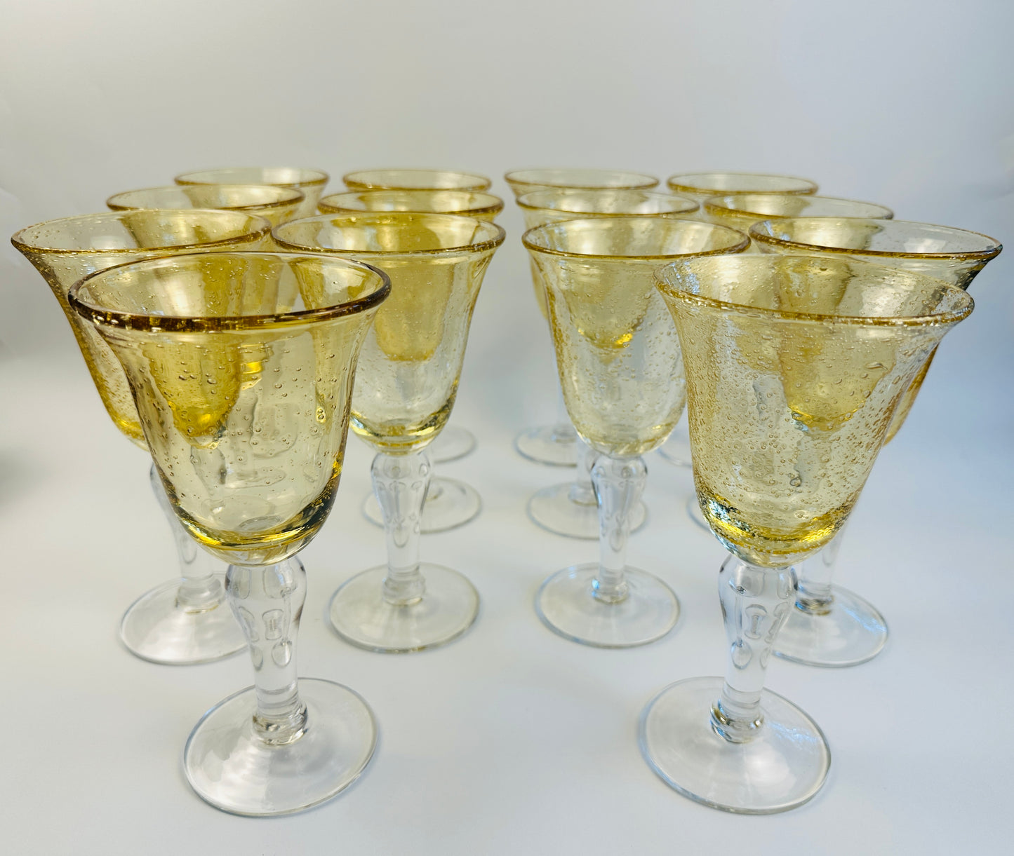 Yellow Seeded Glass Goblets Set of Fourteen