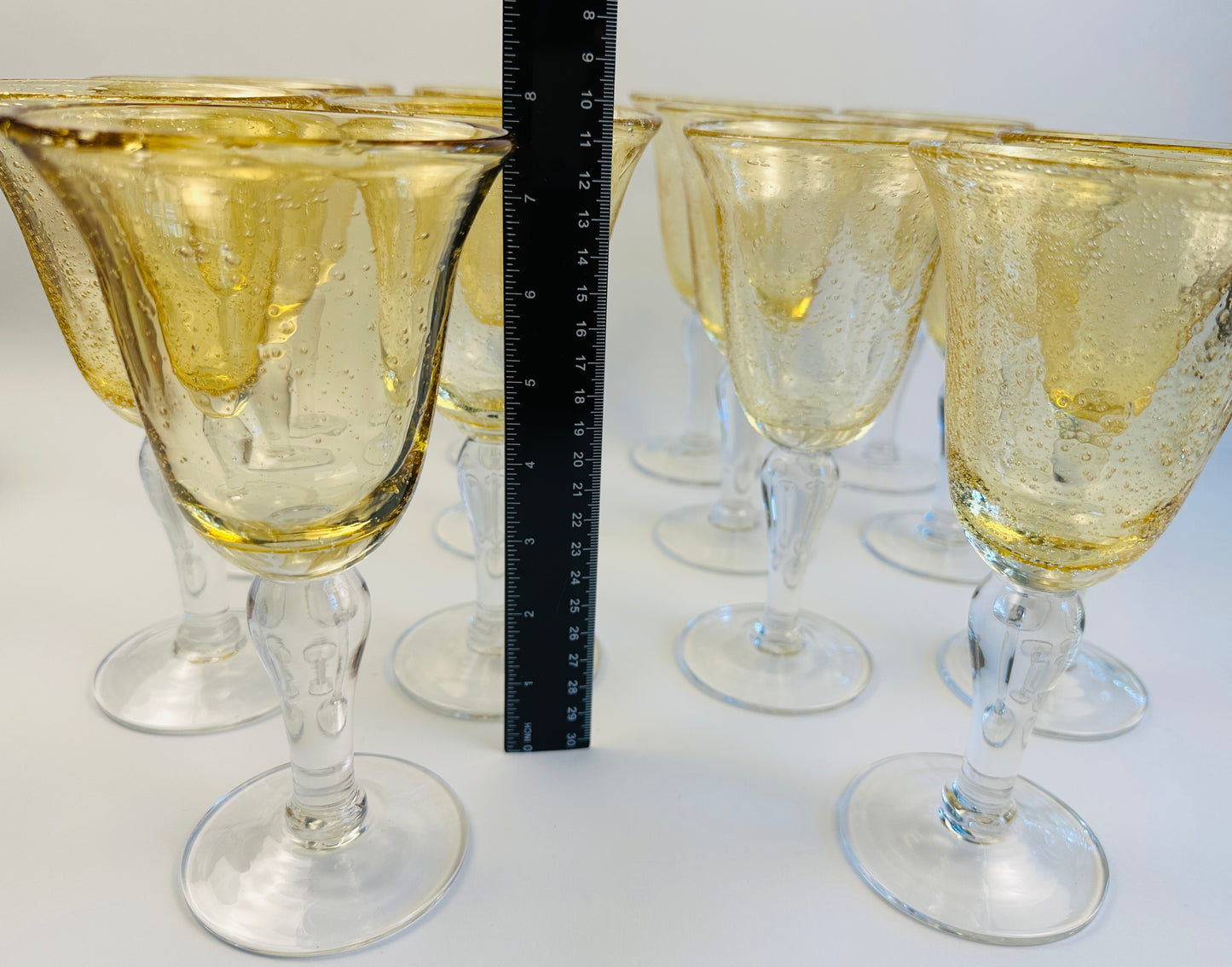 Yellow Seeded Glass Goblets Set of Fourteen