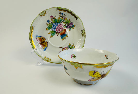 Herend Porcelain Handpainted Butterfly Cup & Saucer