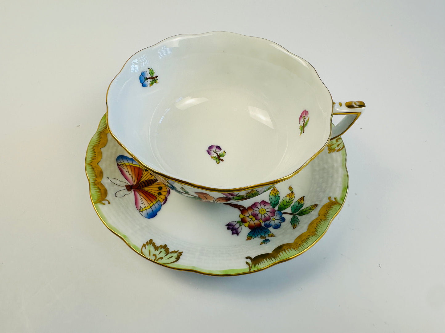 Herend Porcelain Handpainted Butterfly Cup & Saucer