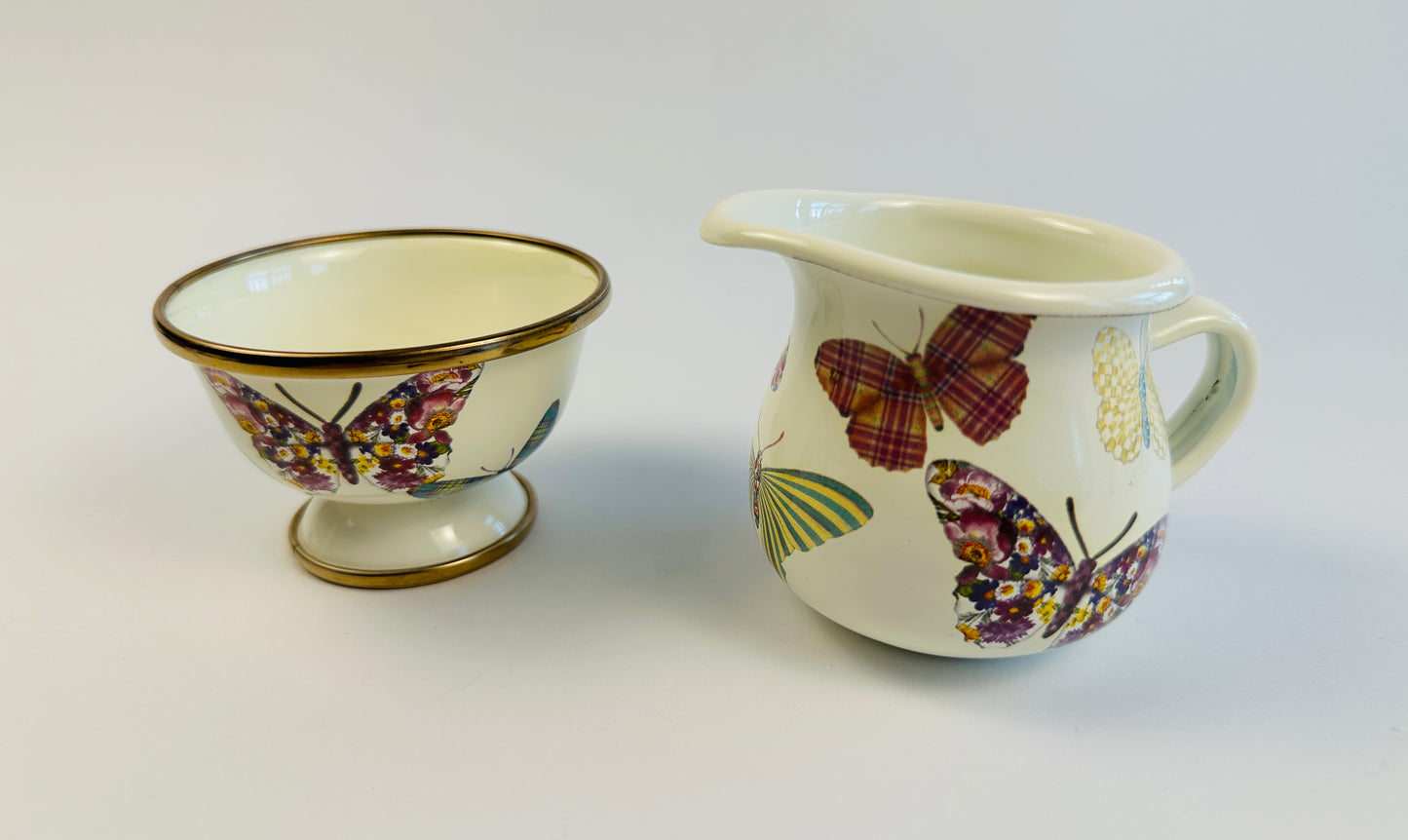 MacKenzie-Childs Painted Metal Butterfly Sugar Bowl & Creamer