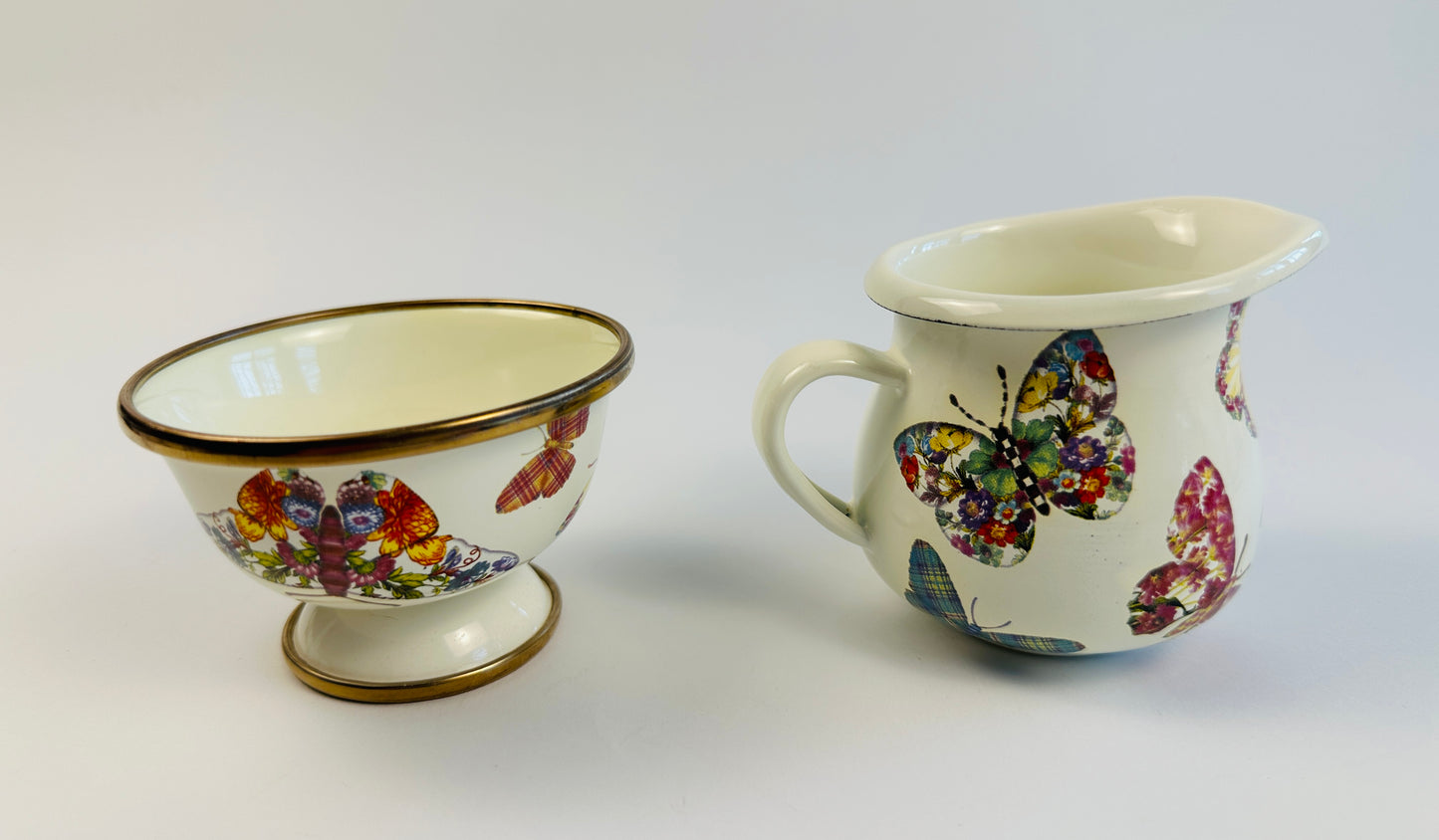 MacKenzie-Childs Painted Metal Butterfly Sugar Bowl & Creamer