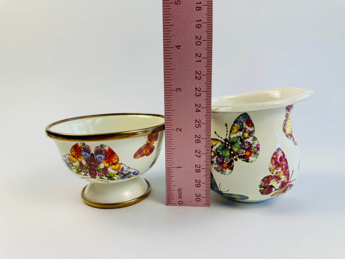 MacKenzie-Childs Painted Metal Butterfly Sugar Bowl & Creamer