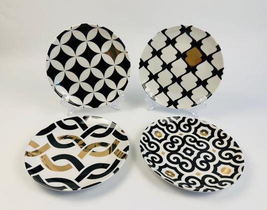 Black, White, & Gold Geometric Appetizer Plates Set of Four