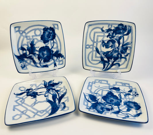 Bombay Blue & White Iris Appetizer Plates Set of Four