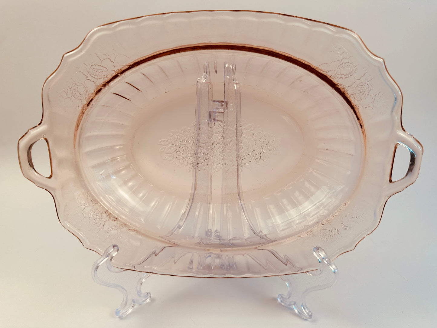 Vintage Pink Wide Rim Pressed Glass Serving Bowl