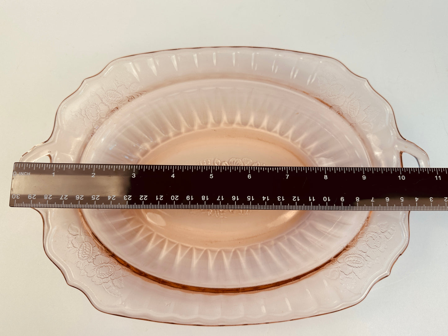 Vintage Pink Wide Rim Pressed Glass Serving Bowl